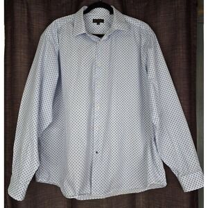 Ben‎ Sherman Dress Shirt Button Down Men 18 36-37 White Blue Geometric Lightwt